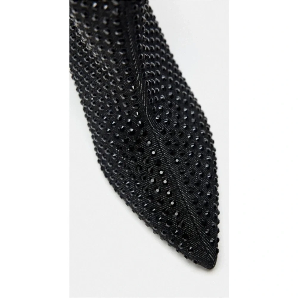 ZARA POINTED TOE RHINESTONE HEELED KNEE HIGH BOOTS - Picture 3 of 9